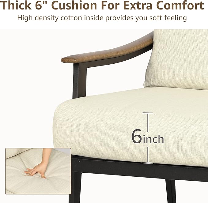 NATURAL EXPRESSIONS Patio Sofa Outdoor Furniture Metal Chair with Wicker Backrest & 6 Inches Cushion for Indoor - Photo 6