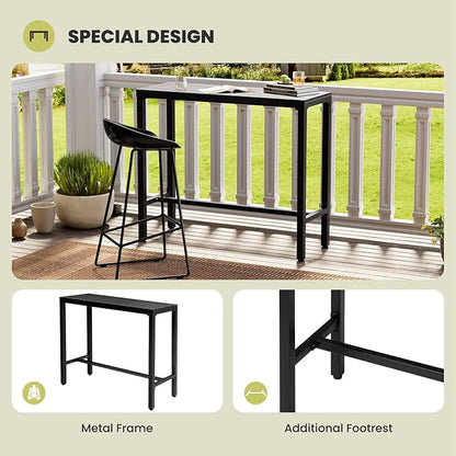 Crestlive Products Outdoor Bar Table, 43'' Rectangle Patio Counter Height Table High Pub Table with Waterproof Top and Sturdy Metal Frame for Balcony, Bistro, Garden, Backyard, Hot Tub(Black)