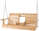 Tangkula 2 Person Hanging Porch Swing, Outdoor Bench Swing with Adjustable Chains, Foldable Cup Holders, High Back - Photo 1