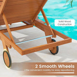 Tangkula Lounge Chair Outdoor with Wheels, Patio Wood Chaise Lounge with 4-Position Adjustable Backrest & Leg Area - Photo 8