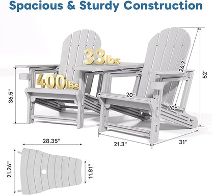 Adirondack Chair Set of 2, All Weather HDPE Adirondack Chair with Double Connecting Trays, Plastic Adirondack Chairs for Balcony, Deck, Patio, Backyard, Garden, Grey