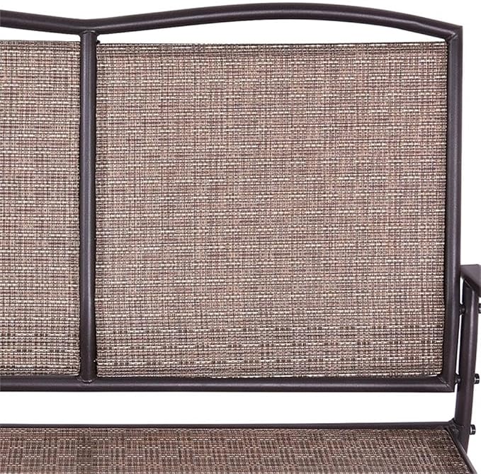 Pemberly Row Patio Glider Rocking Bench, Durable Metal Frame, Ergonomic Design, Brown Finish, Double 2-Person Outdoor Seating, Smooth Gliding Motion, Comfortable Garden or Patio Bench