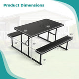 Giantex Picnic Table Bench Set for 4 People, 4.5FT Outdoor Rectangular Dining Table & 2 Benches w/Umbrella Hole - Photo 4