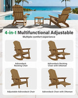 YEFU Rocking Chairs Outdoor Set of 4, Adirondack Chairs with Retractable Ottoman, Adjustable Adirondack Rocking Chair - Photo 4