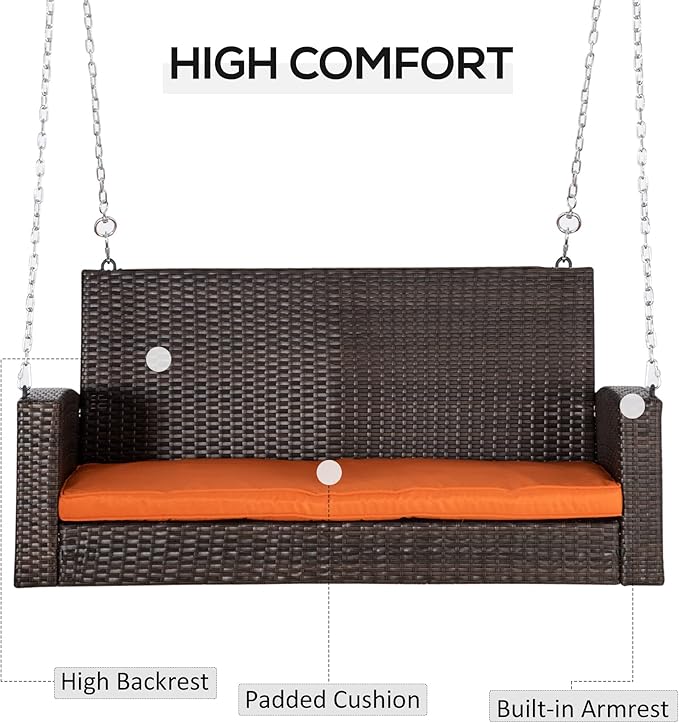 Outsunny 2 Person Wicker Hanging Swing Bench - Photo 4