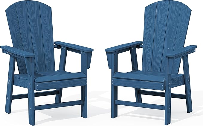 SERWALL Outdoor Adirondack Dining Chair Set of 2, All Weather HDPE Patio Chairs, Navy
