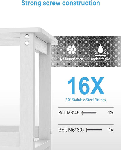 MXIMU Outdoor Side Table for Patio: 16" HIPS Weatherproof Adirondack Table - Small End Tables for Outside Porch Deck Pool Balcony Backyard - Easy Assembly No Maintenance White