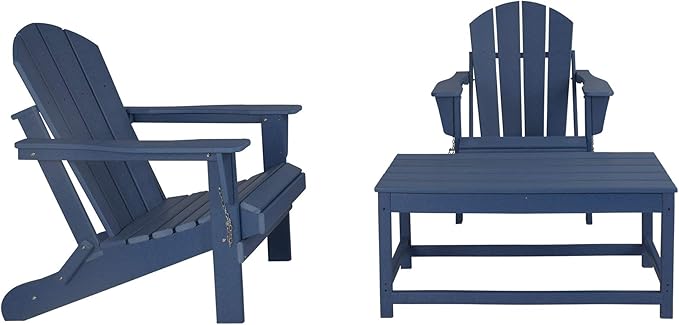 WO Home Furniture Adirondack Chairs Table Set of 3 PCS Outdoor Folding Chairs Coffee Table Weather/UV Resistant for Lawn - Photo 10