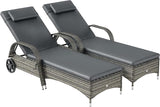 Outsunny Wicker Outdoor Chaise Lounge Set of 2, 5-Level Adjustable Backrest PE Rattan Pool Lounge Chair with Wheels - Photo 1