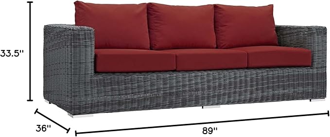Modway Summon Wicker Rattan Outdoor Patio Sunbrella Sofa in Canvas Red - Photo 2