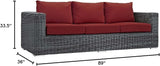 Modway Summon Wicker Rattan Outdoor Patio Sunbrella Sofa in Canvas Red - Photo 2