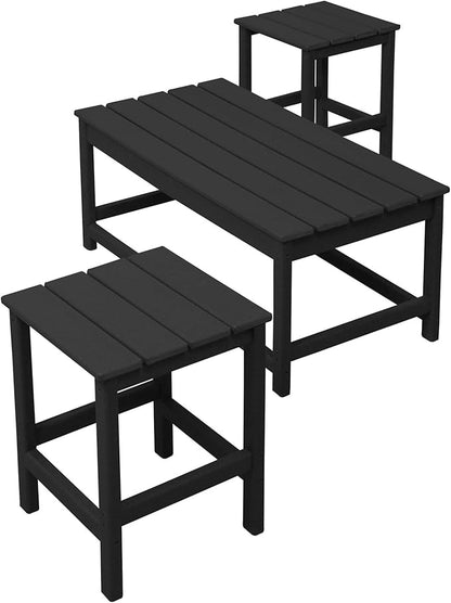 WestinTrends Malibu 3-Piece Set Outdoor Coffee and Side Table for Adirondack Chair, Black