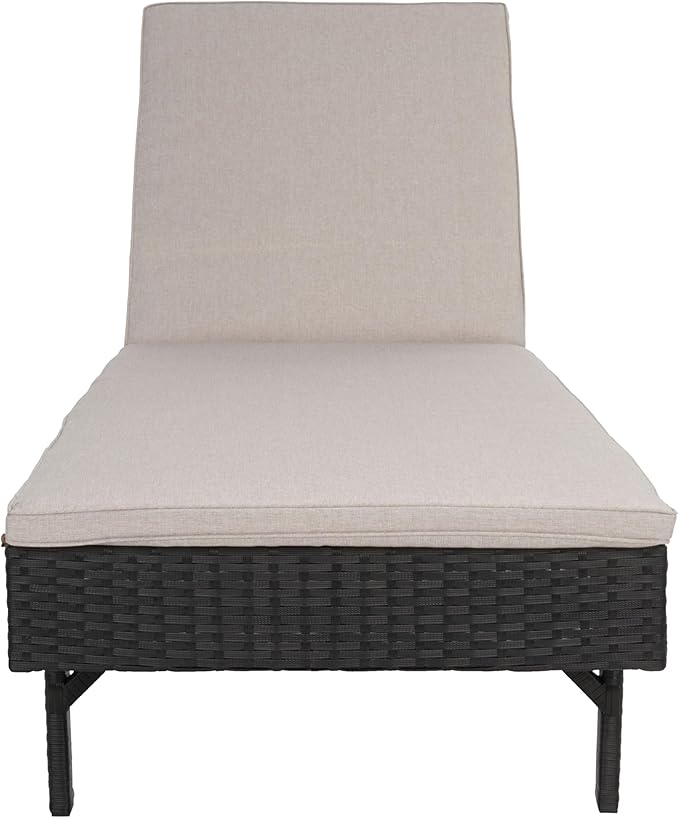 SAFAVIEH Outdoor Collection Cam Black/Light Grey Cushion Adjustable Chaise Lounge