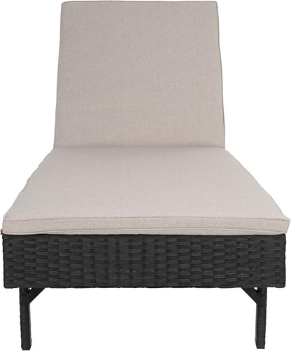 SAFAVIEH Outdoor Collection Cam Black/Light Grey Cushion Adjustable Chaise Lounge