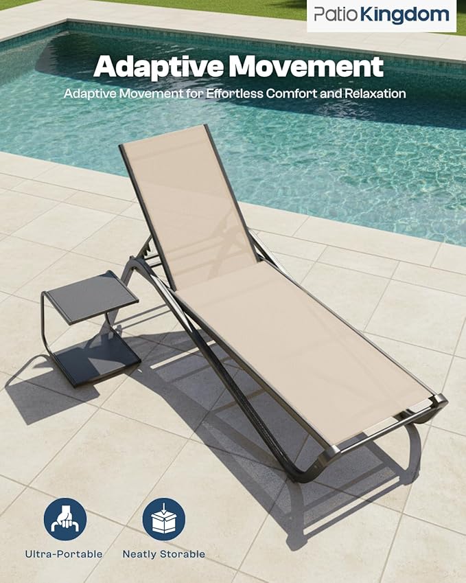 Lounge Chair Set of 2, Aluminum Chaise Lounge Outdoor with Side Table - Photo 5