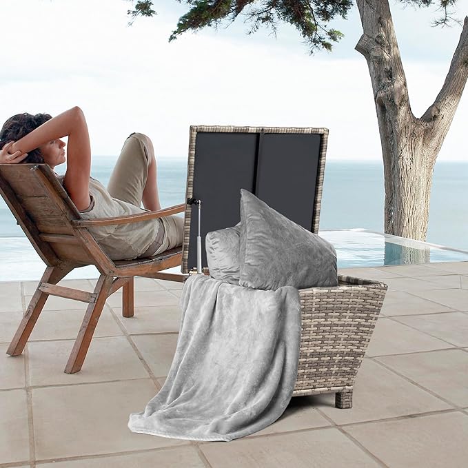 Outdoor PE Wicker Side Table with Storage – 13 Gallon Patio Storage Bin, All-Weather Rattan Coffee Table for Garden - Photo 4