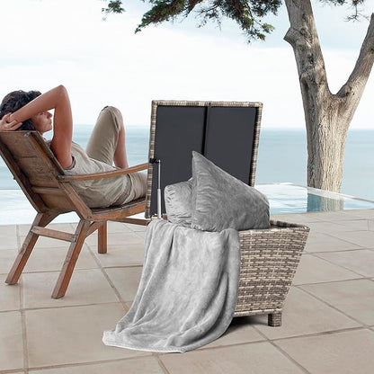 Outdoor PE Wicker Side Table with Storage – 13 Gallon Patio Storage Bin, All-Weather Rattan Coffee Table for Garden, Balcony, Poolside – Holds Hose, Cushions, Towels (Grey)