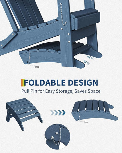 Garvee Folding Adirondack Ottoman Set of 2, HDPE Outdoor Footrest for Adirondack Chair, All-Weather Resistant for Deck Backyard Patio Outside Poolside Porch Lawn - Navy Blue