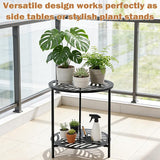17.7" Two-tiered Metal Round Side Tables Extra-large Black Outside End Table for Patio Round Accent Garden Corner Stand - Photo 7