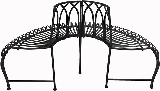 Hi-Line Gift Ltd. Semi-Circle Black Matal Tree Wrap Garden Bench