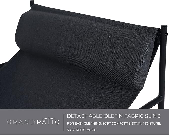 Grand patio Outdoor Modern Sling Accent Lounge Chair, Removable Headrest - Black Armchair