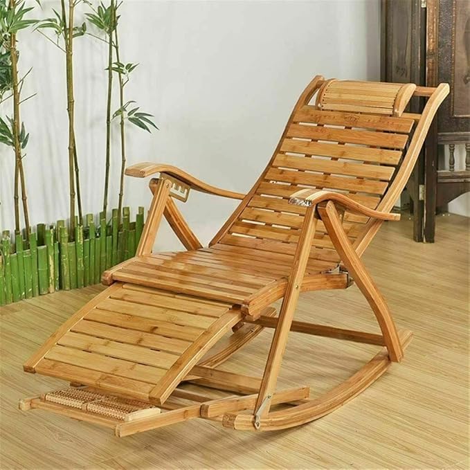 Unknown1 Bamboo Rocking Chairs Sun Lounger Recliners Outdoor Brown Classic Wood Reclining