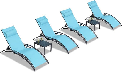 PURPLE LEAF Patio Chaise Lounge Chair Set with 2 Side Table Outdoor Pool Adjustable Recliner Chairs for Outside Beach Poolside Sunbathing Tanning Lounger