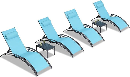 PURPLE LEAF Patio Chaise Lounge Chair Set with 2 Side Table Outdoor Pool Adjustable Recliner Chairs for Outside Beach Poolside Sunbathing Tanning Lounger