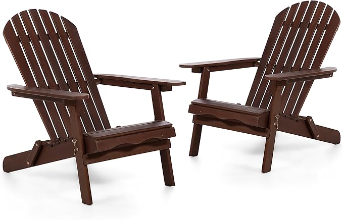 Greemotion Set of 2 Elk 34 in. W All Weather Outdoor Patio Eucalyptus Wood Adirondack Chair Solid Wood for Outdoor Fire Pit, Deck, Beach, Garden, Campfire Chairs, Weather Resistant, Dark Brown