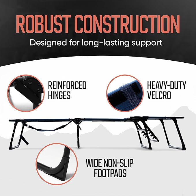 Outdoor Lounge Chair | Extra Large Portable cot incl Leg Raising adjustability | Easy Setup & Takedown | Supports Adults up to 300 lb | Ideal for Camping Patio, Balcony, Beach & More