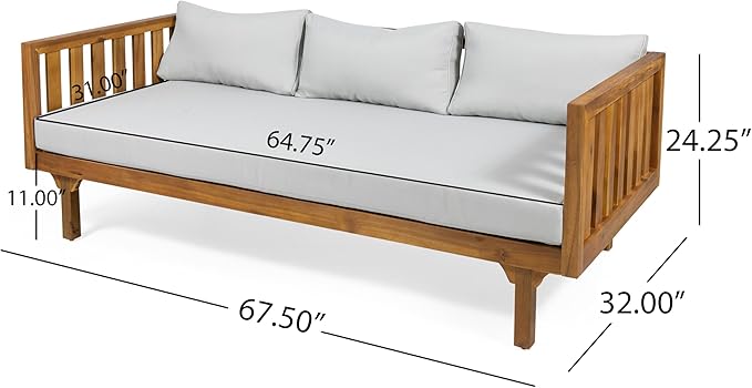 Merax Outdoor Acacia Wood Conversation Set - Patio 3-Seat Loveseat Sofa w/Coushion and Round Coffee Table for Backyard, Lawn, Balcony, Teak+Light Gray/Light Teak
