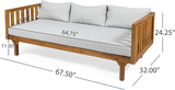 Merax Outdoor Acacia Wood Conversation Set - Patio 3-Seat Loveseat Sofa w/Coushion and Round Coffee Table for Backyard - Photo 5