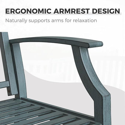 Grand patio 52" Farmhouse Outdoor Bench, Garden Benches with Anti-Rust Aluminum Metal Frame, Faux Wood Grain Finish Frame Patio Bench for Front Porch, Weathered Blue