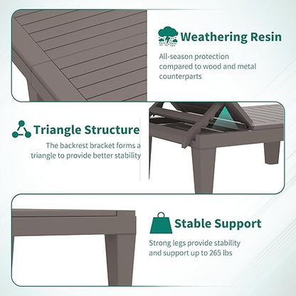 YITAHOME Patio Lounge Chair Set of 4, Outdoor Chaise Lounge with 5-Position Backrest, 265lbs Weight Capacity for Backyard, Poolside, Waterproof & Easy Assembly (Taupe)