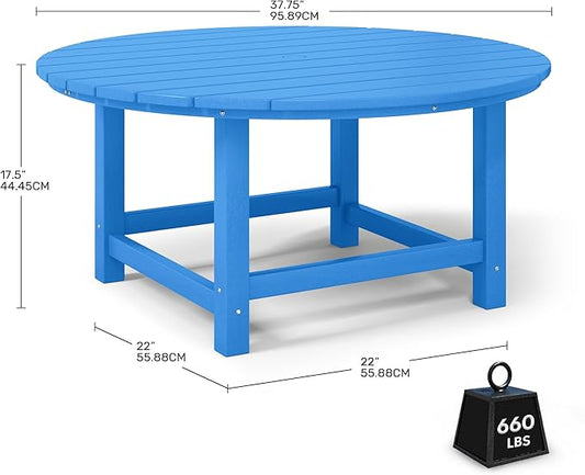 Costaelm Patio Conversation Table, Tatio Accent Tables, HDPE Outdoor Weather Resistant, Round Outdoor Porch Balcony Patio Drink Table for Outside, Pool, Backyard, Pacific Blue