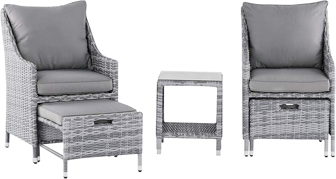 Elle Decor Vallauris Patio Outdoor Furniture Collection, Premium All Weather Wicker, 5 Piece Non-Reclining Set, Gray - Photo 9