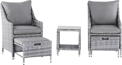 Elle Decor Vallauris Patio Outdoor Furniture Collection, Premium All Weather Wicker, 5 Piece Non-Reclining Set, Gray