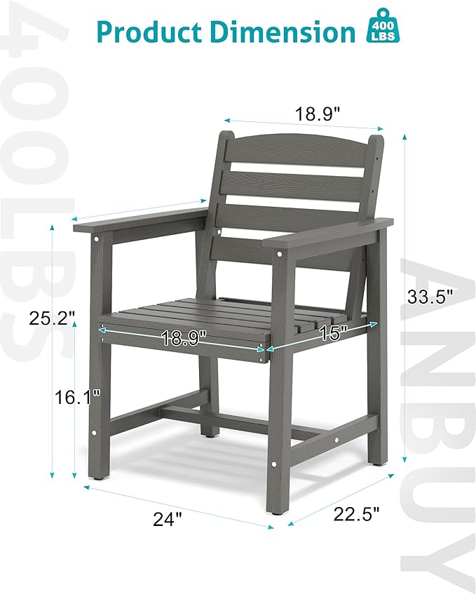 Anbuy Patio Dining Chair Set of 2, Outdoor Chairs with Curved Backrest and Ergonomic Armrests for Every Scene in Outdoor, Dining, Garden (Gray)