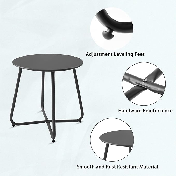 Outdoor Table Small Patio Side Table, Round Metal Side Table, Weatherproof, Portable, Outdoor End for Garden, Balcony, Yard (Black)