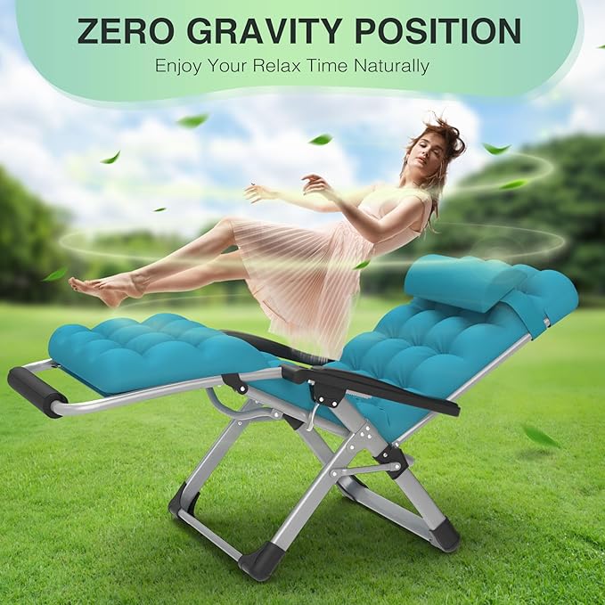 Suteck Oversized Zero Gravity Chair,29In XL Lounge Chair w/Removable Cushion&Headrest, Folding Patio Chair w/Upgraded Lock and Footrest, Reclining Patio Chairs Recliner for Indoor Outdoor