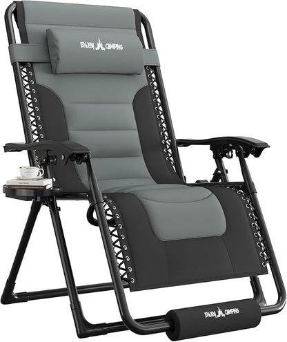 UDPATIO Oversized Zero Gravity Chair, Patio Recliner, Folding Adjustable Outdoor Lounge Chair with Cup Holder, Foot Pad & Padded Headrest, Supports 500lbs (1, Black/Gray, 29in)