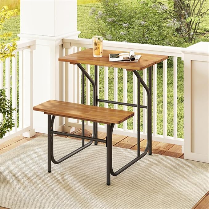 Acacia Wood Outdoor Table and Bench Set, Table and Chairs Set for Garden Picnic, Patio Furniture Set, Outdoor Bench Garden Benchs Park Benchs for Pool Beachs Backyard