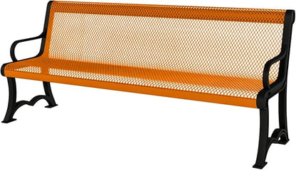 COATEDOUTDOORFURNITURE Coated Outdoor Furniture Heavy-Duty Outdoor Bench Thermoplastic Coated, Expanded Metal, Commercial-Grade Garden Bench, Made in America (Portable with Back, 4 Ft, Orange)