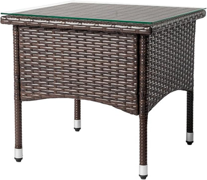 20 inch Patio Side Table, Outdoor Patio Wicker Square End Table with Adjustable Feet Pads and Double Storage Layer, All-Weather Rattan Coffee Tables Porch Furniture for Backyard Poolside Garden