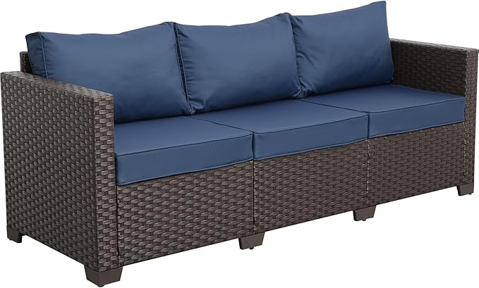 Valita Patio Furniture 3-seat Sofa Brown Wicker Outdoor Furniture Outdoor Couch Deep Seat High Backrest Waterproof - Photo 8