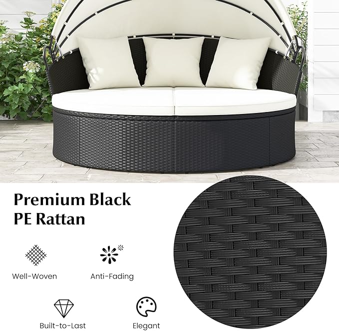 HAPPYGRILL Patio Round Daybed, Wicker Daybed with Retractable Canopy - Photo 6