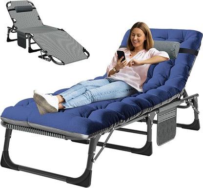 MOPHOTO Folding Chaise Lounge Chair 5-Position, Folding Cot, Heavy Duty Patio Chaise Lounges for Outside, Poolside, Beach, Lawn, Camping