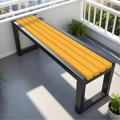 Garden Bench Wood Outdoor Benches All-Weather 2-Person Park Bench Patio Benches with Slatted Seat & Metal Legs, 3.3ft 3.9ft 4.9ft 5.9ft Backless Seat for Porch Lawn Yard(Yellow Black,39.4in)