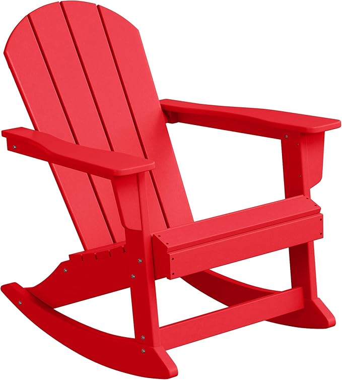 WO WESTIN OUTDOOR HDPE Laguna Outdoor Rocking Poly Adirondack Chair, Red