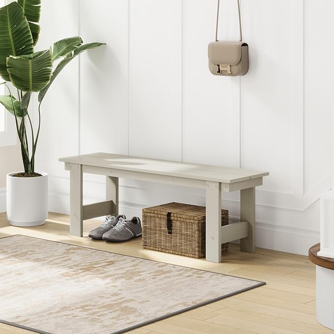 Costaelm Garden Bench, Front Porch Bench Entryway Park Bench, Patio Backless Garden Seat for Outdoors/Indoor, Low Farmhouse Bench, Sand